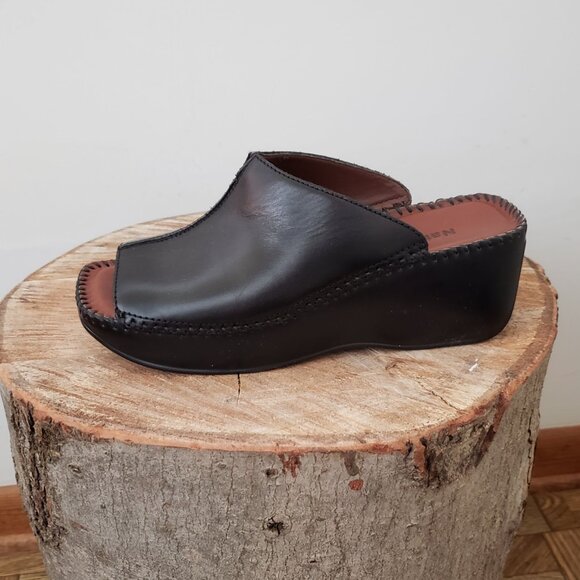 Naturalizer Tempi Black Leather Platform Wedge Sandals Sz 6M Like New - Picture 6 of 15